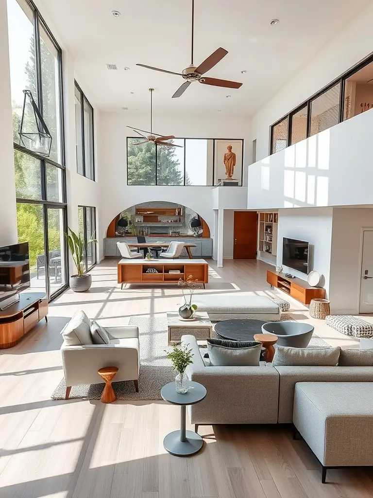 A beautifully renovated home interior with an open-plan living area, modern furniture, and stylish decor, showcasing SwiftBuild Pros™'s full home renovation expertise.